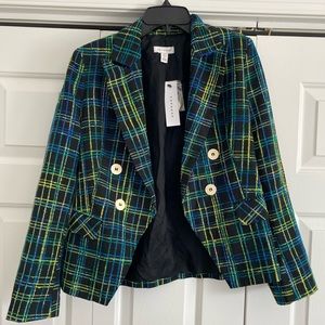Topshop Black Neon Plaid Blazer NWT